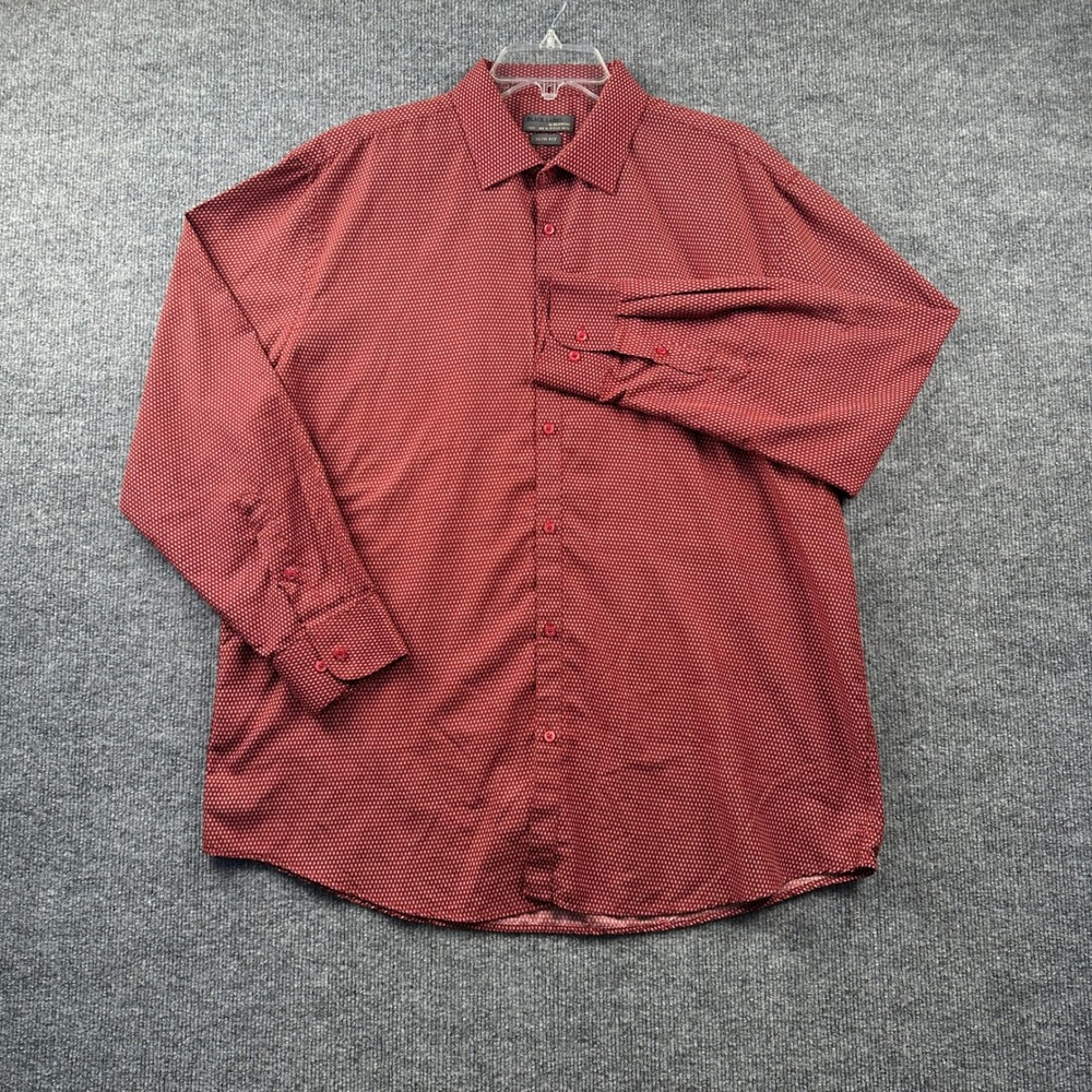 Black Label by Ruffini Italy Mens XL Slim Fit Burgundy Diamond Print Button Down - Picture 2 of 9